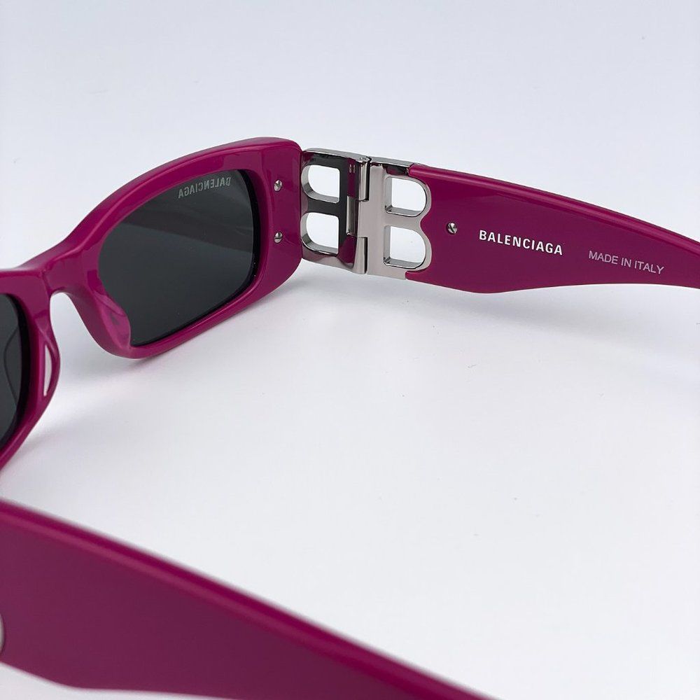 Balenciaga BB0096S 016 Sunglasses Fuchsia Purple Silver Logo Rectangle Unisex - Picture 12 of 15